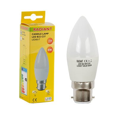 RADIANT CANDLE FROSTED B22 LED 6W 5000K - Al's Hardware