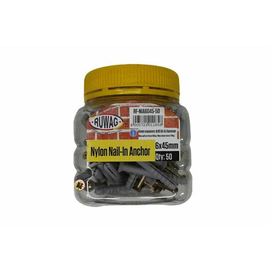 Ruwag 6x45mm Nylon Nail-in Anchor (50) - Al's Hardware