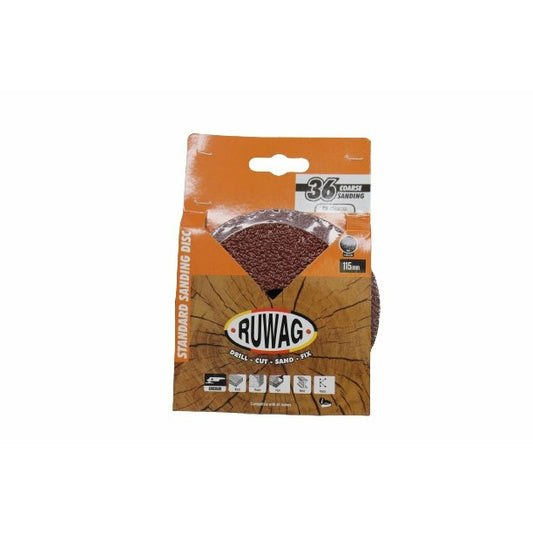 Ruwag Standard Sand Disc 115mm 36 grit (5 discs) - Al's Hardware