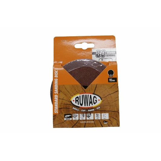 Ruwag Standard Sand Disc 115mm 80 grit (5 discs) - Al's Hardware