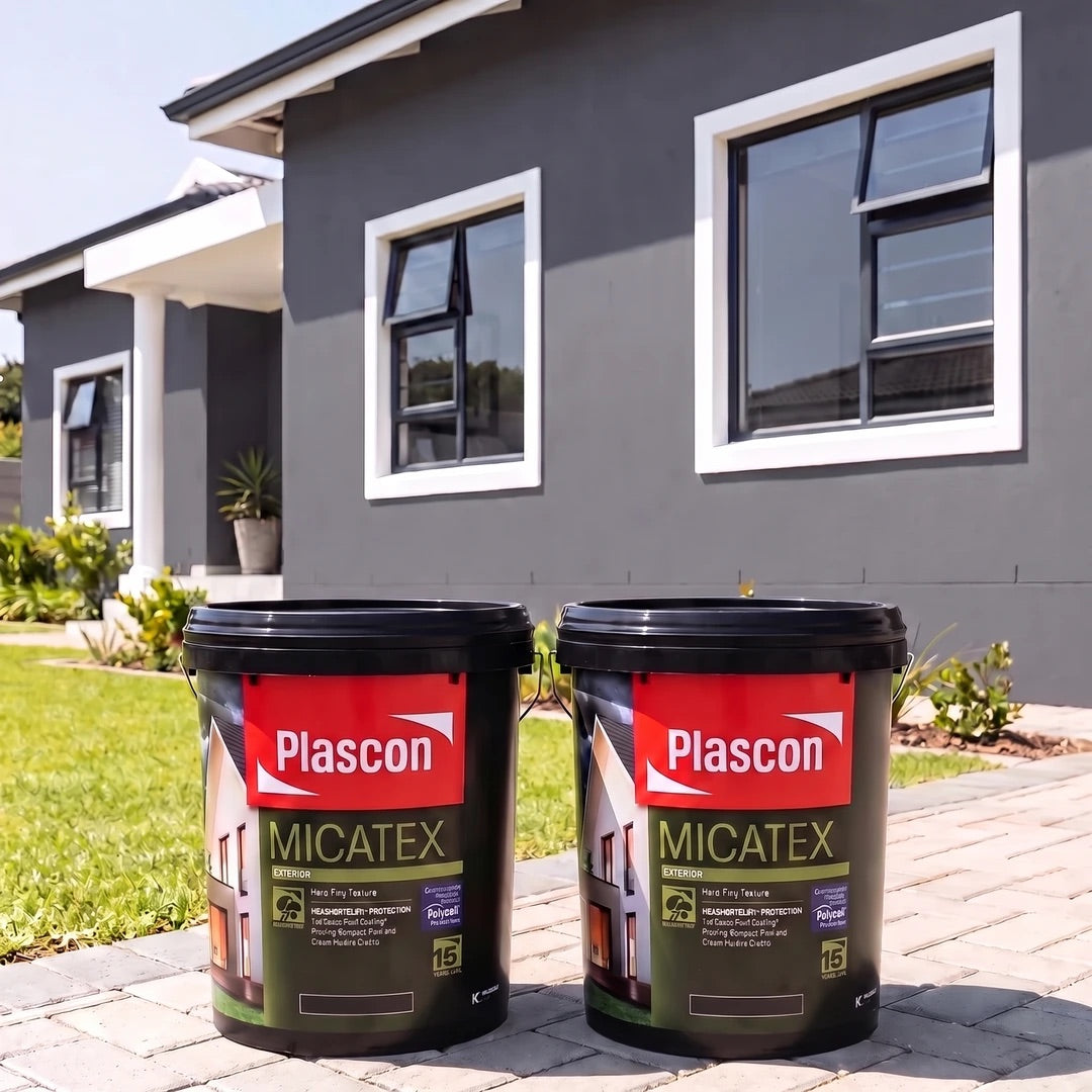 Two buckets of Plascon Micatex exterior paint